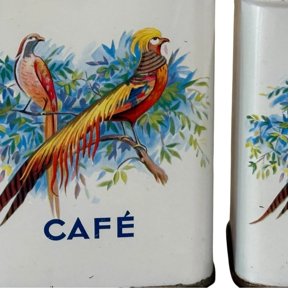 Antique kitchen Canisters Set of 5 Stackable  French 1920’s Tin With Lids As is